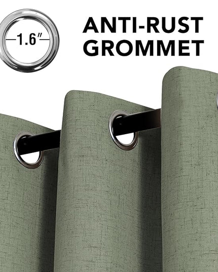 H.VERSAILTEX Linen Curtains 100% Blackout Curtains for Bedroom 96 inch Long Full Light Blocking Nature Linen Blended Window Curtains for Living Room Nickel Grommet (2 Panels, Heathered Dried Sage)