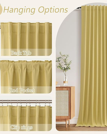 Guken Yellow Blackout Curtains 63 Inch Length 2 Panels Set for Living Room Bedroom Back Tab Thermal Insulated 100% Black Out Linen Drapes Room Darkening Window Curtains 63 Inches Long