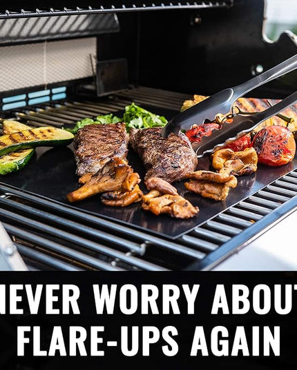 Grillaholics BBQ Grill Mat Heavy - 600 Degree Max Temperature Grilling Sheets - Set of 2 Grill Mats Non Stick - Lifetime Manufacturer Warranty