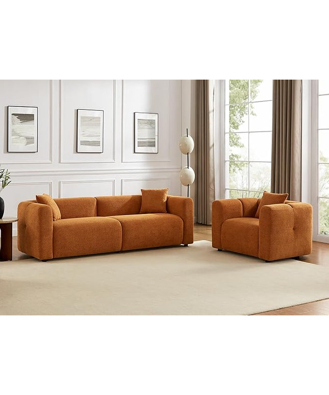VANOMi Living Room Furniture Sets Include 95" Sofa & 42" Armchairs, Boucle Upholstered Oversized Couch with Pillows, Living Room Furniture Set for Bedroom Apartment (Curry, 1 Sofa+1 Chair)