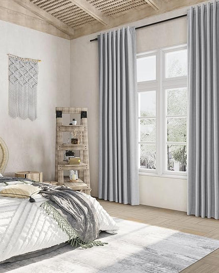 Guken Grey Linen Blackout Curtains 108 Inch Length 2 Panels Set for Living Room Bedroom Back Tab Thermal Insulated 100% Black Out Linen Drapes Room Darkening Window Curtains 108 Inches Long