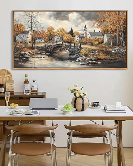 Canvas Wall Art for Living Room - Bridge Paintings Wall Decor Rustic Farmhouse Scenery Wall Pictures for Bedroom French Country Decor Country Style Bedroom Accent Landscape Artwork for Walls 24×48IN