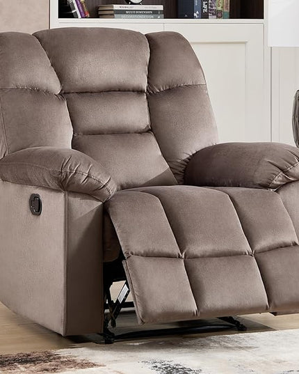 CANMOV Manual Recliner Single Sofa, Wall-Hugger Reclining Couch, Upholstered Sofa Chair with Armrests, Fabric Reclining Couch with Soft Cushion for Living Room, Brown