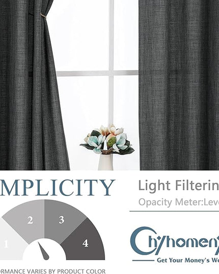 Chyhomenyc Coal Black Curtains 84 Inches Long 2 Panels Set, Light Filtering Faux Linen Textured Soft Airy Window Curtains for Living Room Bedroom, Thick Modern Privacy Grommet Drapes, 50Wx84L, 2PCS