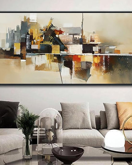 Yellow Abstract Wall Art for Living Room - Modern Wall Art - Framed Large Wall Decor - Canvas Pictures for Bedroom, Office, Above Bed - Contemporary Artwork for Home Decor 20×40IN