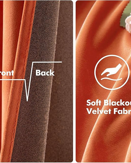 MIULEE Burnt Orange Velvet Curtains for Fall Living Room Thermal Insulated Soundproof Room Darkening Terracotta Blackout Curtains/Grommet Window Rust Drapes for Home Theatre 52 x 84 Inch Set of 2