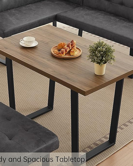 3-Piece Corner Dining Table Set with Bench, 70 Inch Space-Saving Breakfast Nook for Kitchen & Dining Room(Walnut Table & R-Seat Grey Bench)