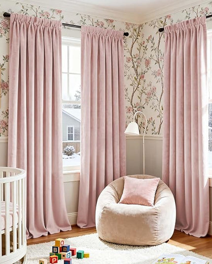 Lazzzy Velvet Blackout Curtains Thermal Insulated Room Window Drapes Super Soft Luxury Curtains for Living Room Bedroom Rod Pocket 2 Panels, Dusty Pink, 52" W x 120" L