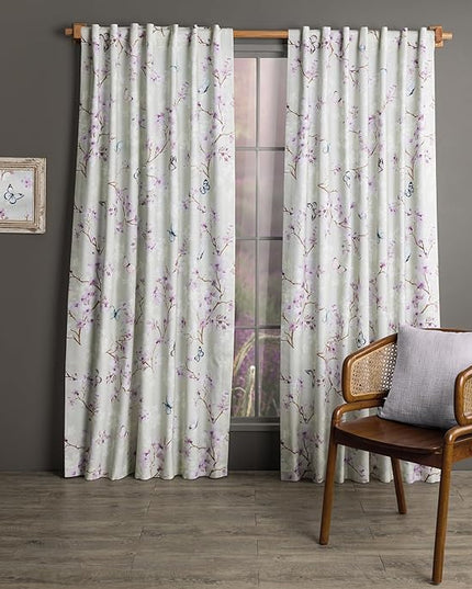 Maison d'Hermine Curtains for Living Room 100% Cotton 96 inch Length One Panel Window Toile Curtains for Bedroom with Loop & Rod Pockets - Blossom in Spring - Lavender, 50" W x 96" L