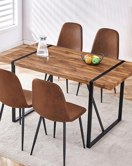 Dining Table Set for 4，Dinner Table Set for 4，55'' Kitchen Table and Suede Nap Fabic Chairs Set of 4, 5 Piece Dining Table Set for Kitchen Dining Room