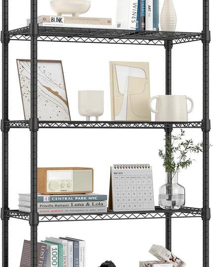 1250 lbs 5 Tier Shelf Metal Storage Shelves Shelving Wire Rack Heavy Duty Closet Organizers for Garage Kitchen Bathroom Laundry Black 13.8" D x 29.5" W x 59.5" H