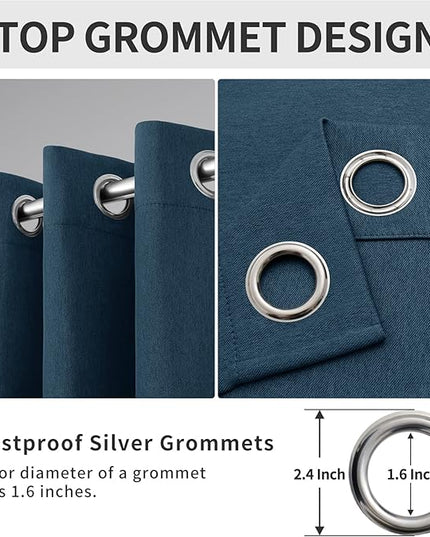 Easy-Going Linen Look Blackout Curtain Grommet Window Curtain Drapes for Bedroom, Living Room Thermal Insulated Room Darkening (2 Panels, 52x96 inch, Navy)