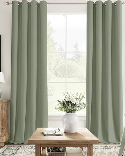 ChrisDowa 100% Blackout sage Solid Curtains 96 Inches Long 2 Panels for Bedroom Living Room,Farmhouse Room Darkening Thermal Insulated Soundproof Grommet Top Window Treatment Drapes,52x96