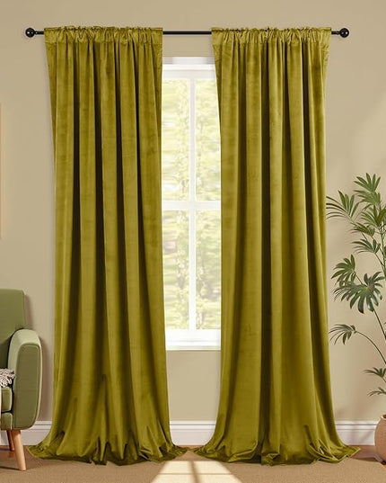 KOUFALL Chartreuse Back Tab Velvet Curtains for Living Room 52x90 Inches Long