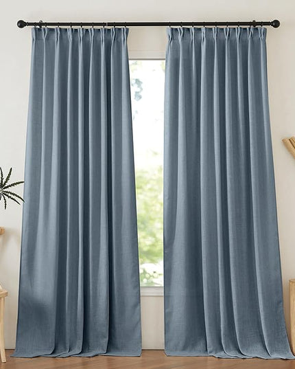 NICETOWN Linen Curtains 84 Inches Long, Rod Pocket & Back Tab Curains for Bedroom Living Room, Light Weight Airy Semi Privacy Sheer Curtains for Urban Decor, 52 x 84 inch, 2 Panels, Stone Blue
