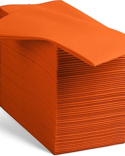 Linen-Feel Orange Paper Napkins - Decortive Cloth-Like Disposable Dinner Napkins - Soft And Absorbent Napkins for Thanksgiving, Party, Wedding, Bathroom Or Any Occasion. (Pack of 100)