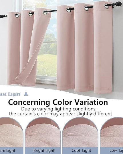 Simplebrand Blush Kitchen Valances for Windows 18 Inches Long 2 Pack, Room Darkening Window Valances for Living Room, Grommet Short Straight Drape Kitchen Curtains for Bedroom Kids Room, 40Wx18L