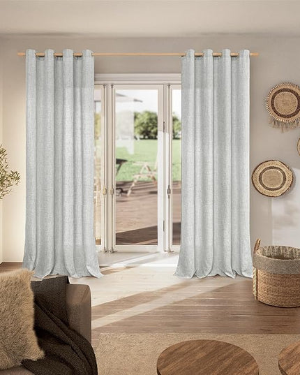 BGment Light Grey Linen Curtains 95 Inch Long for Living Room - Burlap Textured Light Filtering Window Treatments Grommet Sheer Drapes for Farmhouse, 2 Panels, 52 X 95 Inch