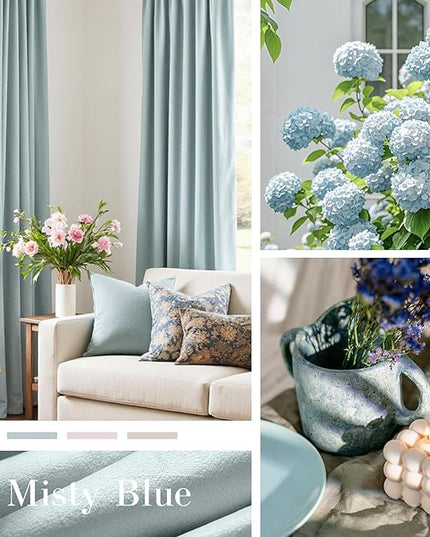 Lazzzy Velvet Blackout Curtains Thermal Insulated Room Window Drapes Super Soft Luxury Curtains for Living Room Bedroom Rod Pocket 2 Panels, Misty Blue, 52" W x 96" L