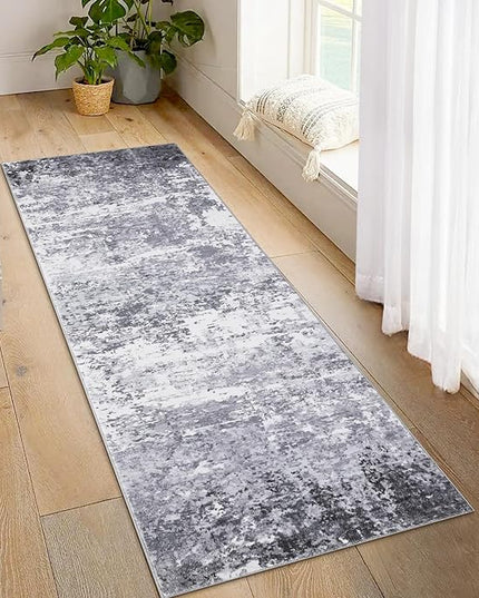 2x6 Modern Abstract Runner Rug Non Slip Soft Rug Stain Resistant Rugs Low Pile Non Shed Machine Washable for Hallway Kitchen Bathroom, Light Grey