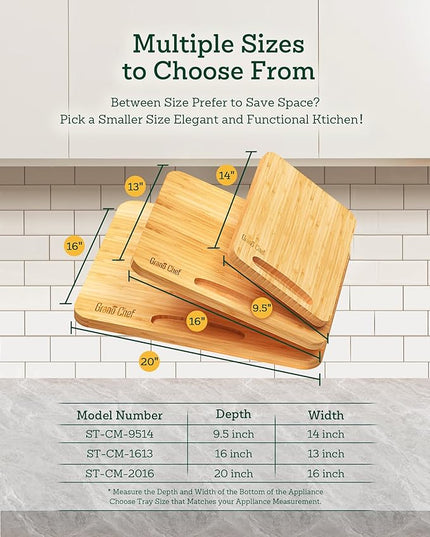 Bamboo Appliance Slider, Sliding Tray for Coffee Maker, Kitchen Countertop Appliance Rolling Tray, Coffee Pot Slider Tray with Rubber Wheels,Deep - Medium (9.5"D x 14"W)