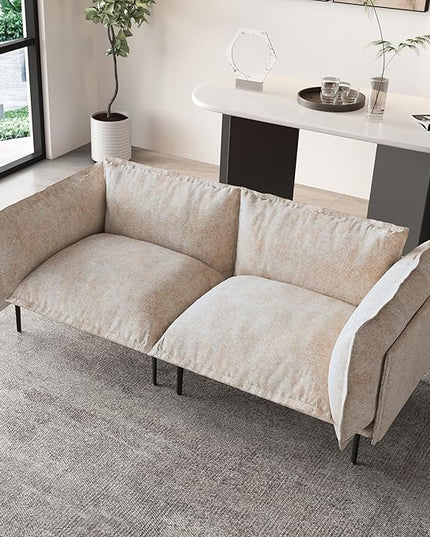 WJShome Velvet Modular Sectional Couch, 74" Loveseat Cloud Couch with Deep Seat Sofa, 2-Seater Sofa with Removable Cushions for Livingroom with 8" High Legs for Small Spaces,Oatmeal