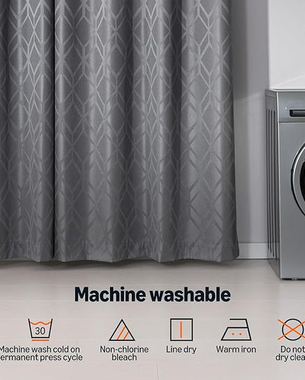 Amazon Basics Jacquard 2-Piece 100% Blackout Curtains, Living Room and Bedroom Drapes, Thermal Insulated Window Treatment, 52"x63", Grey