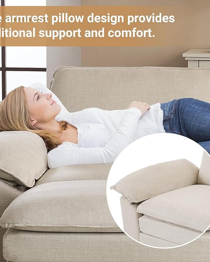 VINGLI 121" Deep Cloud Couch, Lazy Modular Sectional Sofa Set for Living Room,Modern Linen 3-Seat Convertible Loveseat Sofa with 1 Ottoman for Small Space（Beige）