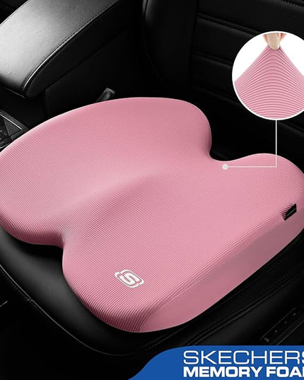 Skechers Seat Cushion, Ergonomic Memory Foam Cushion for Long Sitting Hours on Office & Home Chair, Car Seat Cushion for Sciatica, Coccyx Cushion,Pink