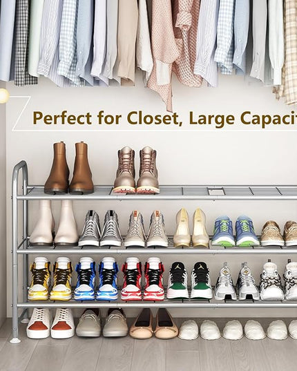 LINZINAR Shoe Rack 3 Tier Long Metal Shoe Organizer for Closet Entryway Grey