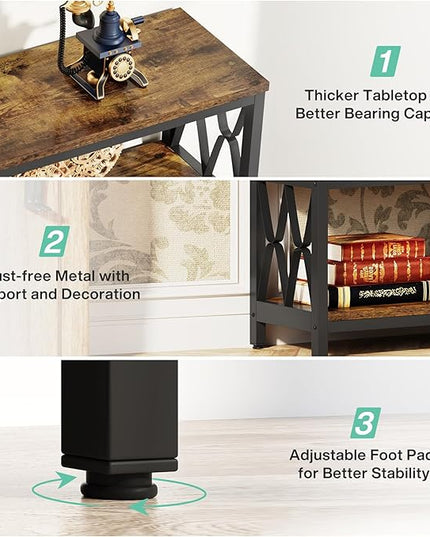 LITTLE TREE Console Table with Storage Shelves, 70.9" Industrial 3-Tier Sofa Table for Living Room, Long Foyer Table Entryway Table for Hallway, Front Door, Entrance, Rustic Brown & Black
