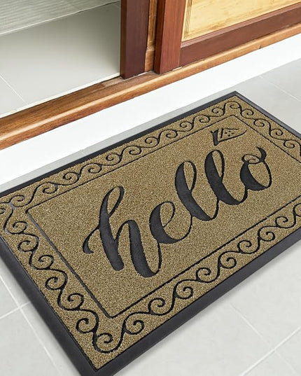 Yimobra Welcome Mats for Front Door 29.5x17, Heavy Duty Waterproof Outdoor Door Mat Outside Entrance, Non-Slip Low Profile Indoor Entryway Mat for Garage Patio, Beige Brown