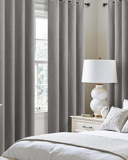 Taupe Linen Blackout Curtains 63 Inch Length 2 Panels Set for Bedroom Living Room Grommet 100% Black Out Linen Drapes Room Darkening Window Curtains 63 Inches Long Tan Brown