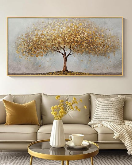 Large Framed Tree of Life Gold Wall Art for Living Room, Canvas Prints Paintings Artwork for Walls, Modern Luxury Golden Big Tree Pictures for Hallway Dining Room Bedroom Office Wall Decor 30x60 In