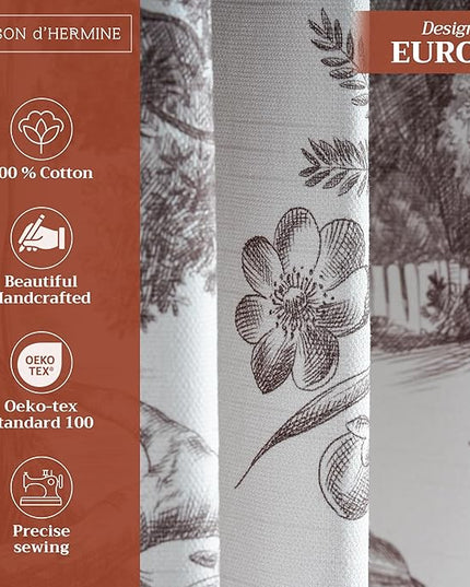 Maison d' Hermine Curtains for Living Room 100% Cotton 108 inch Length One Panel Light Filtering Toile Curtains for Bedroom Windows with Rod and Loop Pockets Drapes (Trianon Grey, 50" W x 108" L)