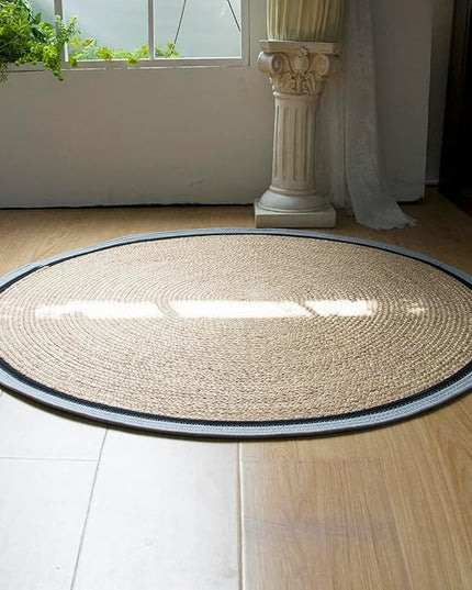 Handwoven Braided Rug, 3 Feet Round Reversible Area Rug, Pet-Friendly Durable Natural Fiber Carpet for Living Room, Dining Room, Bedroom