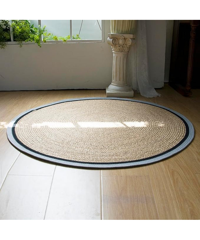 Handwoven Braided Rug, 3 Feet Round Reversible Area Rug, Pet-Friendly Durable Natural Fiber Carpet for Living Room, Dining Room, Bedroom