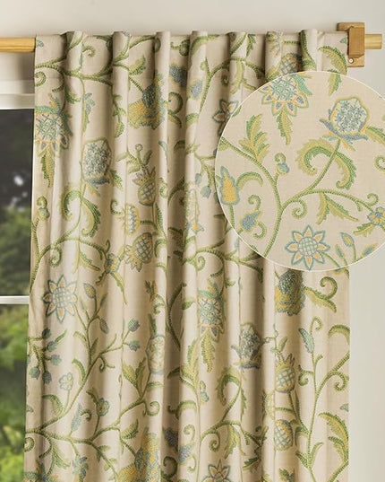 Maison d' Hermine Curtains for Living Room 100% Cotton 84 inch Length One Panel Light Filtering Curtains for Bedroom Windows with Rod and Loop Pockets Drapes (Artisan Love Mint, 50" W x 84" L)