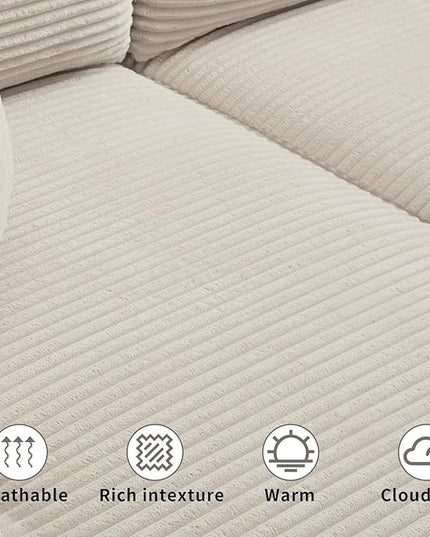 PELUMY 108.7" L-Shaped Modular Sectional Sofa with Oversized Chaise, Cloud Couch with Memory Foam, No Assembly Required Sleeper Sofa for Small Space Living Room, Apartment (Beige, Corduroy)