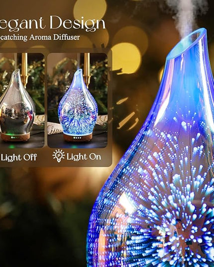 Porseme Oil Diffuser 3D Glass Aromatherapy Ultrasonic Humidifier, Air Refresh Auto Shut-Off, Timer Setting, BPA Free for Home Hotel Yoga Leisure SPA Gift 150ml Last 6H