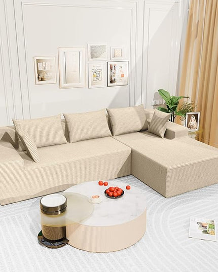 LEVELEVE 107" Cloud Sectional Couch with Deep Seat，Modern Modular Sofa with L-Shape Chaise，No Assembly Required, Upholstered Couches for Living Room Bedroom(Beige,Right Facing Chaise)