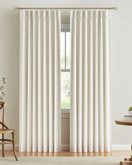Vision Home Natural Pinch Pleated Full Blackout Curtains Linen Blended Room Darkening Window Curtains 63 inch for Living Room Bedroom Thermal Insulated Pinch Pleat Drapes with Hooks 2 Panel 40"Wx63"L