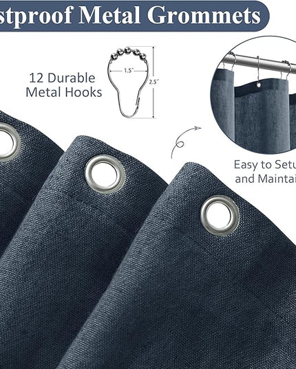 Naturoom Denim Blue 54 Inch Shower Curtain - Stall Narrow Half Linen Ultra Thick Fabric Shower Curtain Set with Hooks, Boho Farmhouse Rustic RV Camper Bath Curtains for Bathroom, 54x78