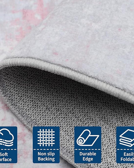 Modern Abstract Runner Rug 2x5 Washable Non Slip Stain Resistant Rug for Bedroom Living Room Non Shedding Low Pile Indoor Floor Cover,Grey Pink