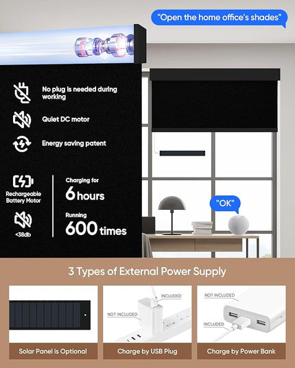 Kincmo Motorized Blinds with Remote,100% Blackout Motorized Roller Shades Work with Apple Homekit,Alexa,Google, Custom Electric Blinds with App,Voice Control (Vinyl Black)
