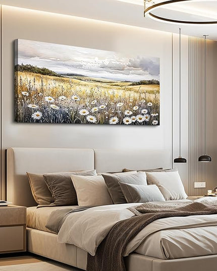 ZUITINGHUA Canvas Wall Art For Living Room Wall Decor For Bedroom Office Wall Decoration White Flower Landscape Painting Grassland Pictures Artwork Room Aesthetic Home Decor 20x40 In