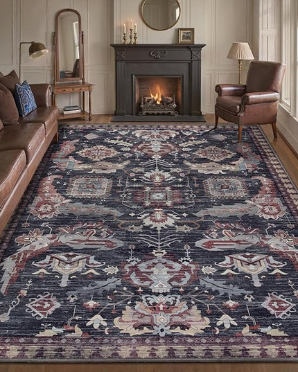 Ciicool Area Rug 5x7ft Washable Rugs for Living Room Non-Slip Indoor Rugs Large Low-Pile Mat Floor Carpet Vintage Rug for Bedroom Dinning Foyer Decor