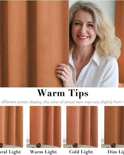 H.VERSAILTEX Linen Blackout Curtains Durable Thick Textured Linen Look 100% Blackout Patio Door Curtain Anti Rust Grommet Extra Wide Sliding Door Curtain Panel, Orange, W100 x L84 inch