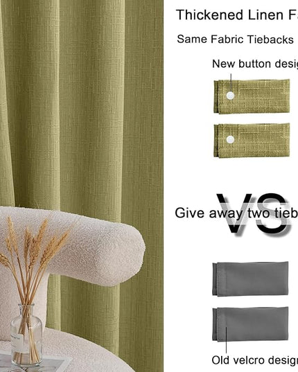 Jacquard Linen Curtains 84 inch Length 2 Panels Thick Faux Linen Blended Window Drapes Burlap Textured Curtains with Grommet for Living Room Bedroom Farmhouse (52x84 Olive Green) Natural