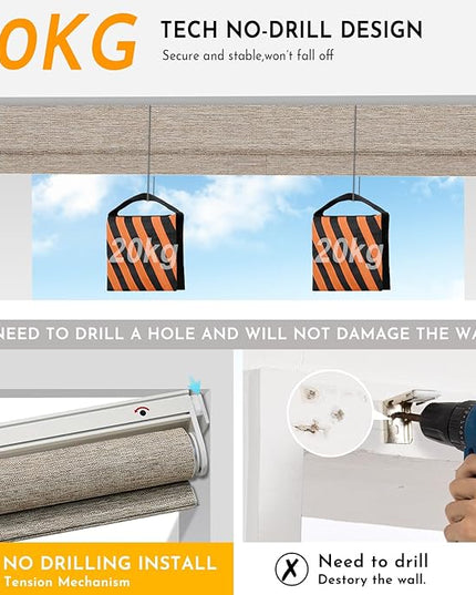 Persilux Smart Motorized Blinds with Remote, No Drill Automatic Roller Shades for Indoor Windows, Light Filtering Linen Fabric, Electric Blinds for Windows, Linen Light Brown C156-3, Custom Size